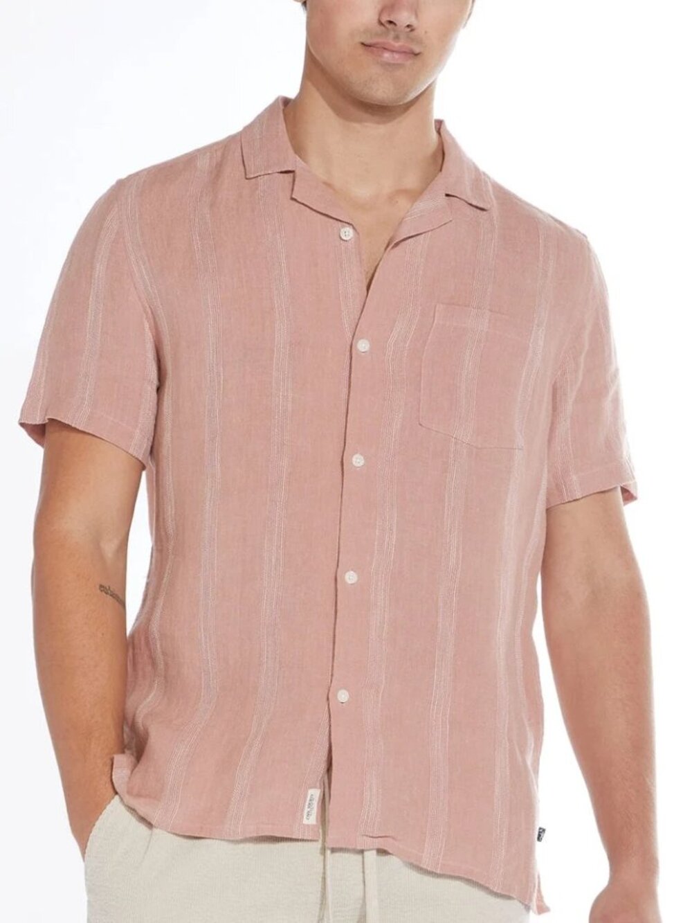 Civil Society Dusty Pink Tonal Striped Cotton/Linen Blend SS Shirt/33485